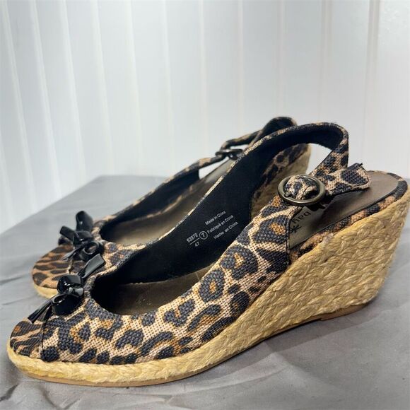 Leopard Print Espadrille Wedge Heels Sz 7 | Y2K Boho Glam Slingbacks by Club - Picture 2 of 9